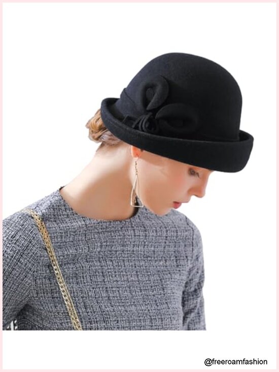 Vintage Wool Felt Flowers Bucket Cloche Bowler Church Hat Wedding Fascinator main image 4